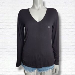 RW&CO Basics Black V Neck Long Sleeve Top Size M NWT